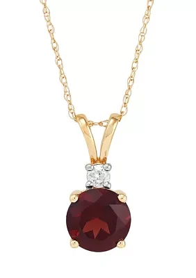 1/10 ct. t.w. Diamond and Garnet Pendant Necklace with 18" Rope Chain in 10K Yellow Gold