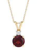 1/10 ct. t.w. Diamond and Garnet Pendant Necklace with 18" Rope Chain in 10K Yellow Gold