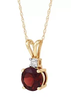 1/10 ct. t.w. Diamond and Garnet Pendant Necklace with 18" Rope Chain in 10K Yellow Gold