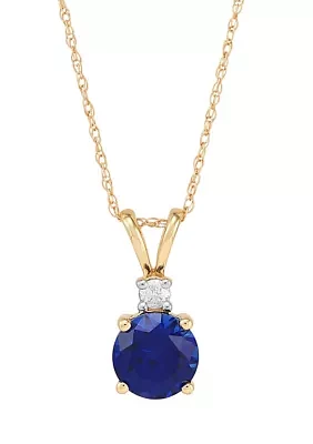 Lab Created 1/10 ct. t.w. Diamond and Created Sapphire Pendant Necklace with 18" Rope Chain in 10K Yellow Gold