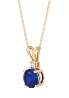 Lab Created 1/10 ct. t.w. Diamond and Created Sapphire Pendant Necklace with 18" Rope Chain in 10K Yellow Gold