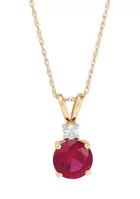 1/10 ct. t.w. Lab Created Diamond and Lab Created Ruby Pendant Necklace with 18'' Rope Chain in 10K Yellow Gold