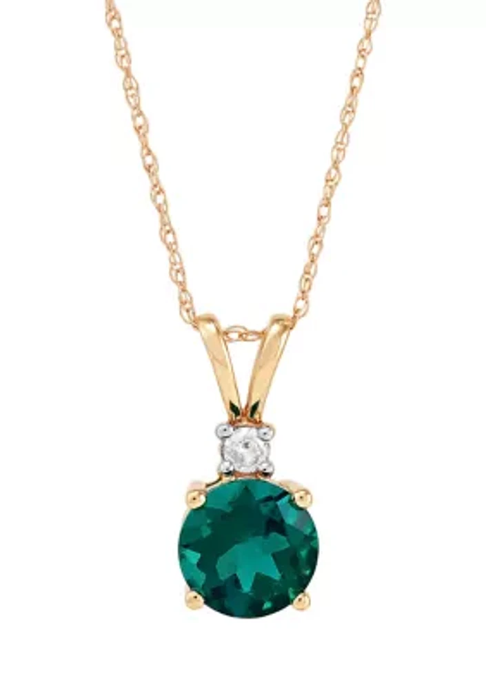   1/10 ct. t.w. Lab Created Diamond and Created Emerald Pendant Necklace with 18" Rope Chain in 10K Yellow Gold