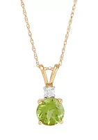 	 1/10 ct. t.w. Diamond and Peridot Pendant Necklace with 18" Rope Chain in 10K Yellow Gold