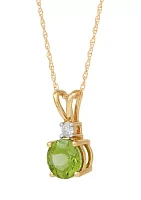 	 1/10 ct. t.w. Diamond and Peridot Pendant Necklace with 18" Rope Chain in 10K Yellow Gold