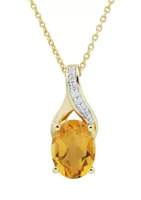 1/10 ct. t.w. Diamond and Citrine Pendant Necklace with 18" Rope Chain in 10K Yellow Gold