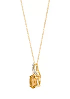 1/10 ct. t.w. Diamond and Citrine Pendant Necklace with 18" Rope Chain in 10K Yellow Gold