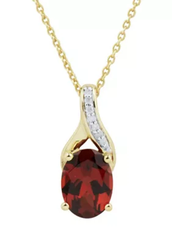 1/10 ct. t.w. Diamond and Garnet Pendant Necklace with 18" Rope Chain in 10K Yellow Gold