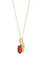 1/10 ct. t.w. Diamond and Garnet Pendant Necklace with 18" Rope Chain in 10K Yellow Gold