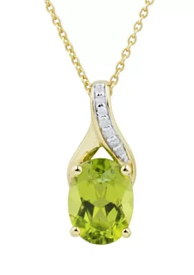 1/10 ct. t.w. Diamond and Peridot Pendant Necklace with 18" Rope Chain in 10K Yellow Gold