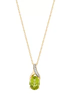 1/10 ct. t.w. Diamond and Peridot Pendant Necklace with 18" Rope Chain in 10K Yellow Gold