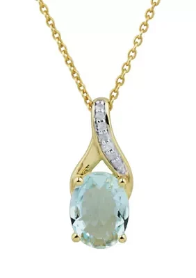 1/10 ct. t.w. Diamond and Aquamarine Pendant Necklace with 18" Rope Chain in 10K Yellow Gold