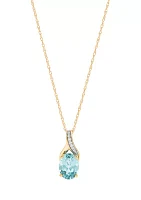 1/10 ct. t.w. Diamond and Aquamarine Pendant Necklace with 18" Rope Chain in 10K Yellow Gold