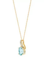 1/10 ct. t.w. Diamond and Aquamarine Pendant Necklace with 18" Rope Chain in 10K Yellow Gold