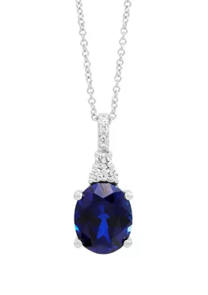 Lab Created Sapphire and 1/8 ct. t.w. Lab Created Diamond Pendant Necklace with 18" Cable Chain in 10K White Gold