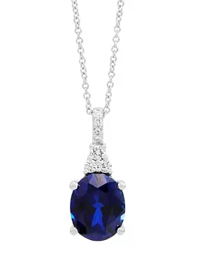 Lab Created Sapphire and 1/8 ct. t.w. Lab Created Diamond Pendant Necklace with 18" Cable Chain in 10K White Gold