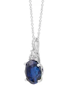 Lab Created Sapphire and 1/8 ct. t.w. Lab Created Diamond Pendant Necklace with 18" Cable Chain in 10K White Gold