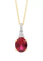 Lab-Created Ruby and 1/8 ct. t.w. Lab Diamond Pendant with 18" Cable Chain in 10K Yellow Gold