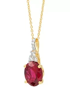 Lab-Created Ruby and 1/8 ct. t.w. Lab Diamond Pendant with 18" Cable Chain in 10K Yellow Gold