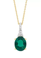 Lab-Created Emerald and 1/8 ct. t.w. Lab Diamond Pendant Necklace with 18" Cable Chain in 10K Yellow Gold