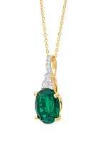 Lab-Created Emerald and 1/8 ct. t.w. Lab Diamond Pendant Necklace with 18" Cable Chain in 10K Yellow Gold