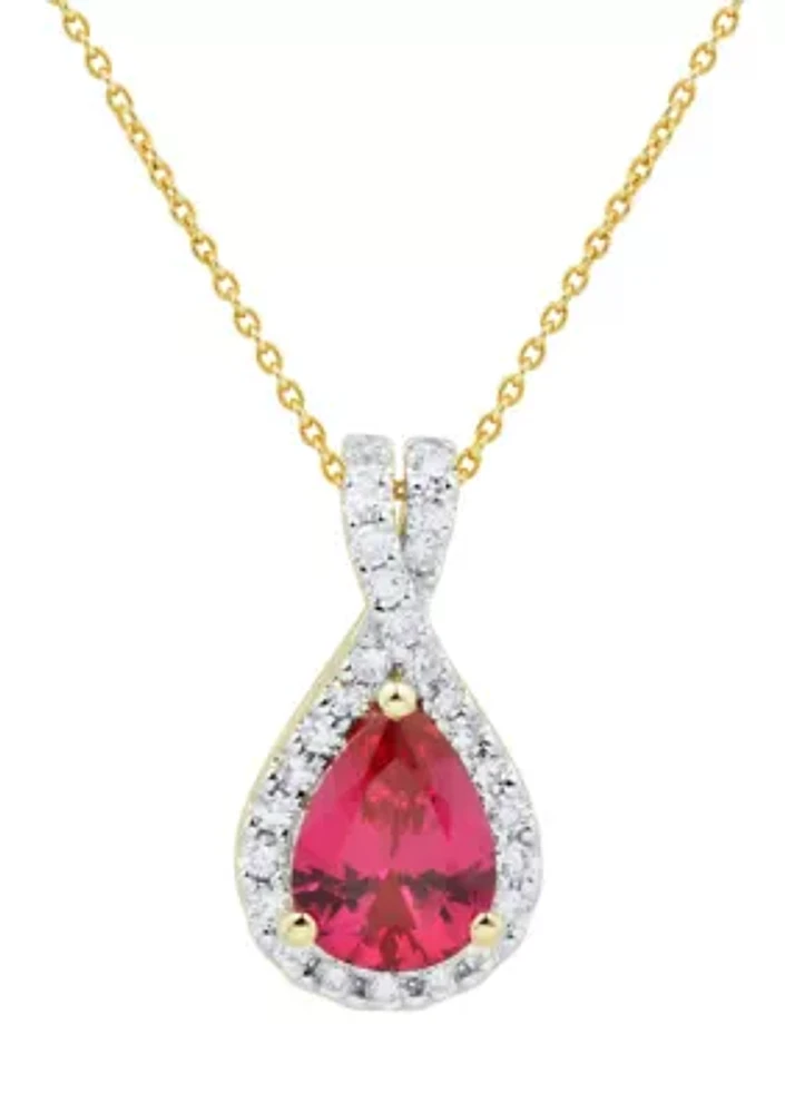 1/4 ct. t.w. Lab Created Ruby and Lab Created Diamond Pendant Necklace with 18" Cable Chain in 10K Yellow Gold