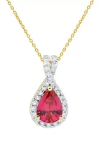 1/4 ct. t.w. Lab Created Ruby and Lab Created Diamond Pendant Necklace with 18" Cable Chain in 10K Yellow Gold