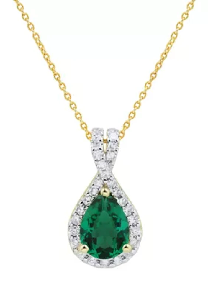 1/4 ct. t.w. Lab Created Emerald and Lab Created Diamond Pendant Necklace with 18" Cable Chain in 10K Yellow Gold