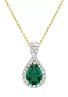 1/4 ct. t.w. Lab Created Emerald and Lab Created Diamond Pendant Necklace with 18" Cable Chain in 10K Yellow Gold