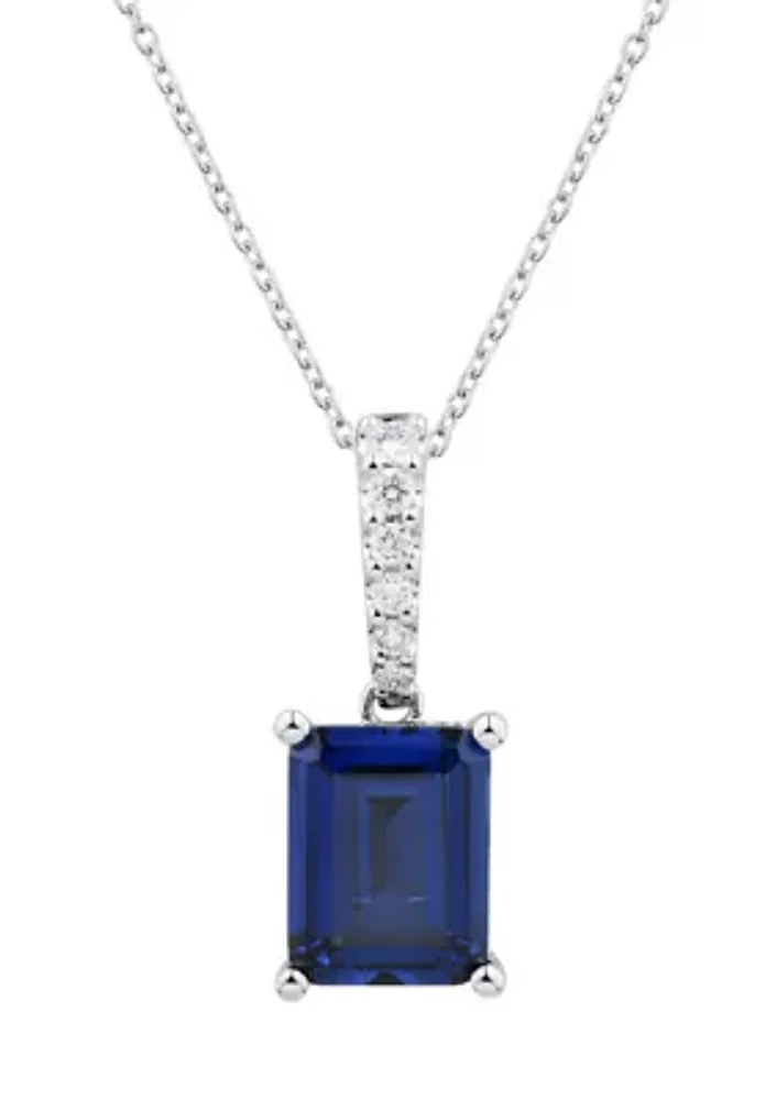 1/10 ct. t.w. Lab Created Sapphire and Lab Created Diamond Pendant Necklace with 18'' Cable Chain in 10K White Gold