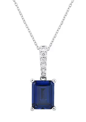 1/10 ct. t.w. Lab Created Sapphire and Lab Created Diamond Pendant Necklace with 18'' Cable Chain in 10K White Gold