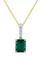 1/10 ct. t.w. Lab Created Emerald and Lab Created Diamond Pendant Necklace with 18'' Cable Chain in 10K Yellow Gold