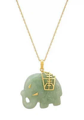 Elephant Shape Natural Jade Pendant with 18" Rope Chain in 10K Yellow Chain