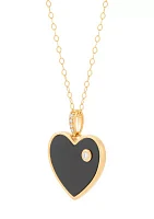 Heart Onyx and Diamond Accent Pendant with 17" Cable Chain in 14K Yellow Gold