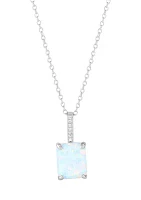 Lab Grown Emerald Cut Opal and Diamond Accent Pendant with 18" Cable Chain in Sterling Silver