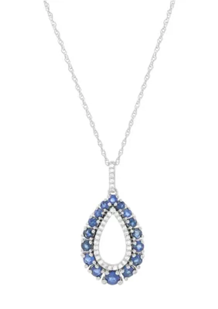 1/10 ct. t.w. Diamond and Sapphire Pendant Necklace with 18" Rope Chain in 10K White Gold