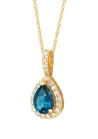 London Blue Topaz and 1/7 ct. t.w. Diamond Pendant with 18" Rope Chain in 10K Yellow Gold