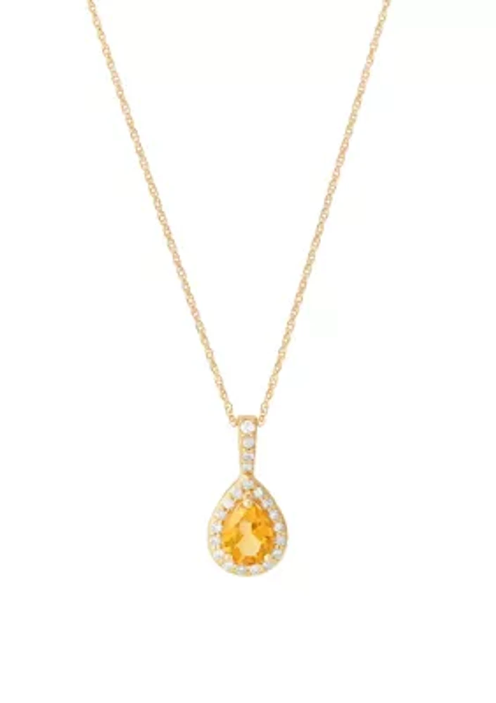 Citrine and 1/7 ct. t.w. Diamond Pendant with 18" Rope Chain in 10K Yellow Gold