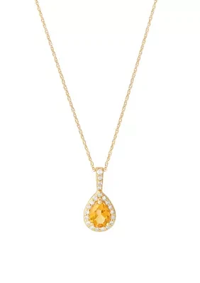 Citrine and 1/7 ct. t.w. Diamond Pendant with 18" Rope Chain in 10K Yellow Gold