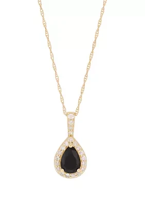 Onyx and 1/7 ct. t.w. Diamond Pendant with 18" Rope Chain in 10K Yellow Gold