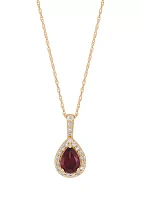 Garnet and 1/7 ct. t.w. Diamond Pendant with 18" Rope Chain in 10K Yellow Gold