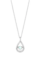 Lab Grown Opal and Lab Grown White Sapphire Pendant Necklace with 18" Cable Chain in Sterling Silver