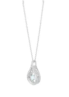 Lab Grown Opal and Lab Grown White Sapphire Pendant Necklace with 18" Cable Chain in Sterling Silver