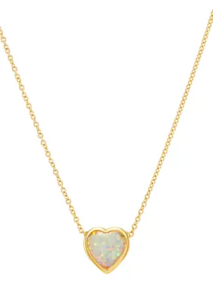 Created Opal Heart Pendant Necklace in 10K Yellow Gold