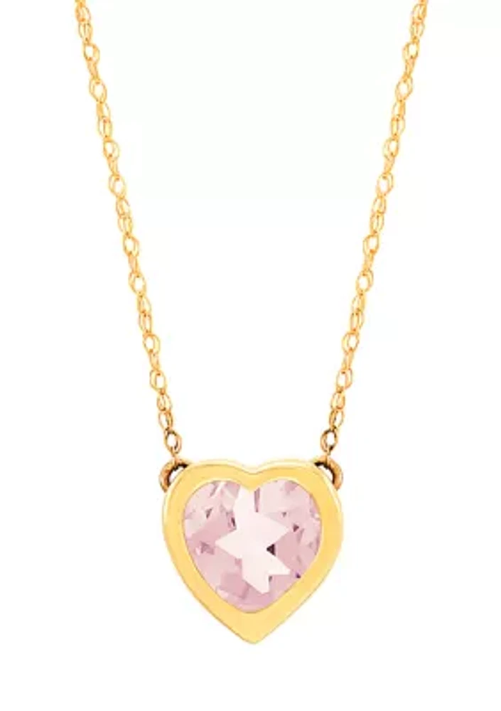 Pink Amethyst Heart 10K Yellow Gold Necklace