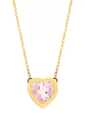 Pink Amethyst Heart 10K Yellow Gold Necklace