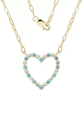 Swiss Blue Topaz and White Topaz Heart Necklace in 10K Yellow Gold