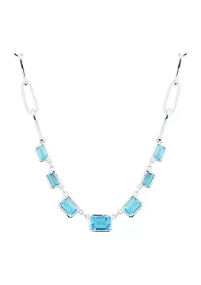 Swiss Blue Topaz Paperclip Necklace in Sterling Silver