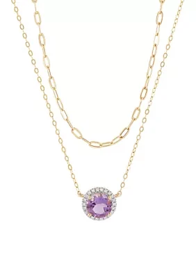 1/10 ct. t.w. Diamond and Amethyst Double Row Necklace in 10K Yellow Gold