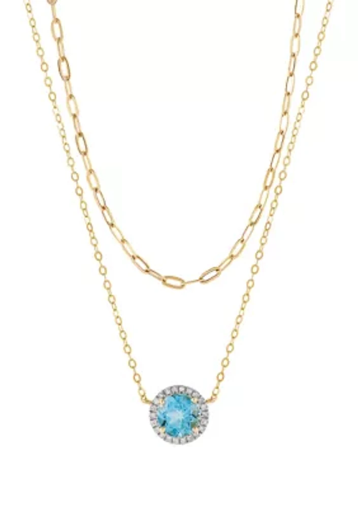 1/10 ct. t.w. Diamond and Swiss Blue Topaz Double Row Necklace in 10K Yellow Gold